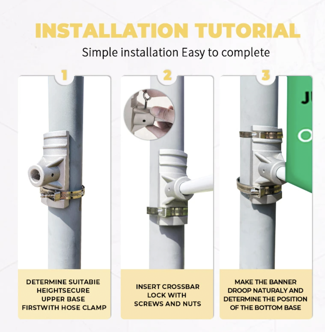 Street banner installation tutorial with pole brackets and clamps