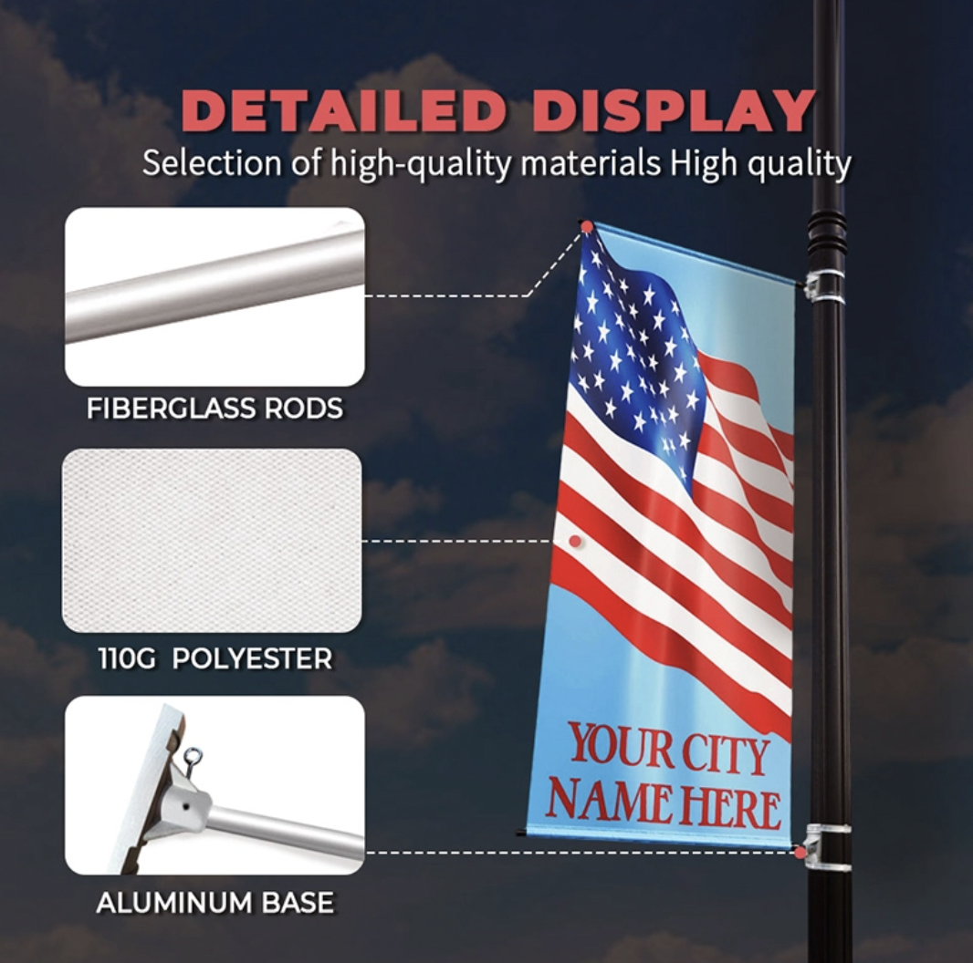 Street banner materials: fiberglass rods, 110G polyester and aluminum base