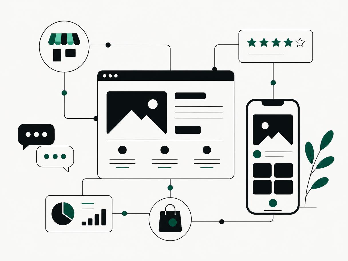 Crew Method illustration of Clear2Drive's connected website, mobile app, reviews and customer messaging