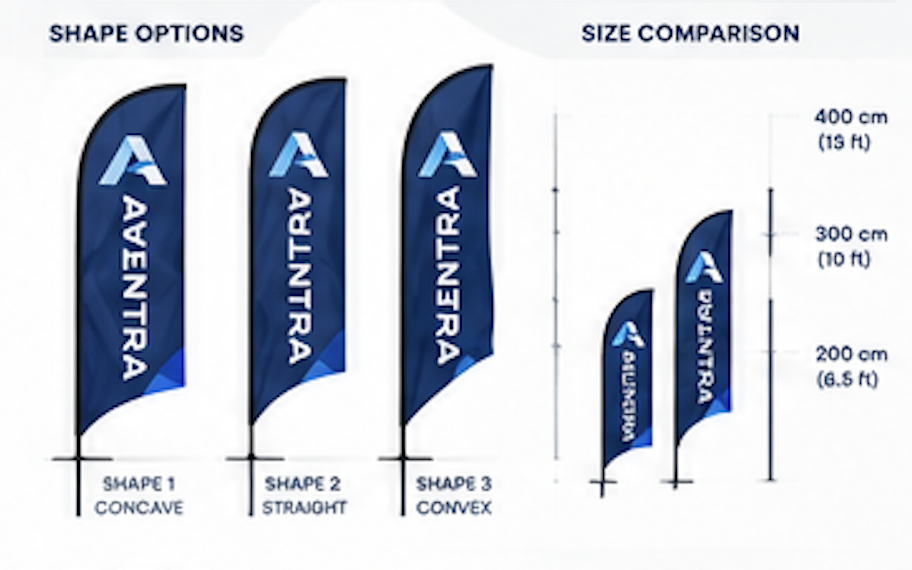 Flag size comparison: 200 cm, 300 cm and 400 cm