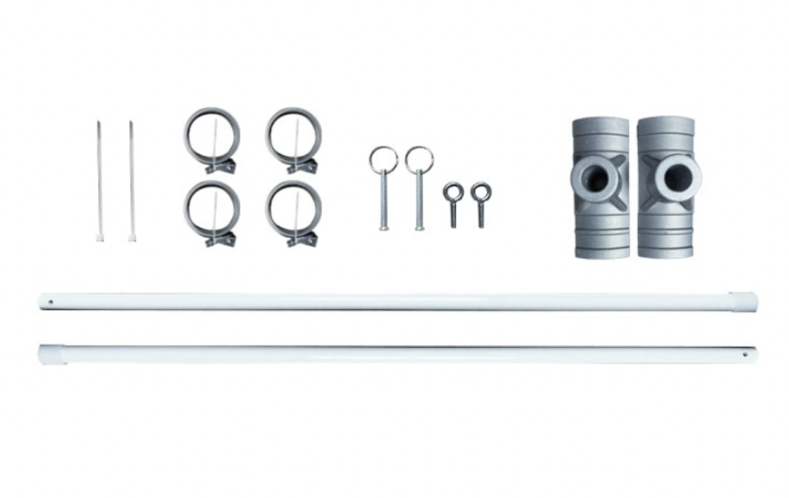 Street banner hardware kit with poles, brackets and clamps