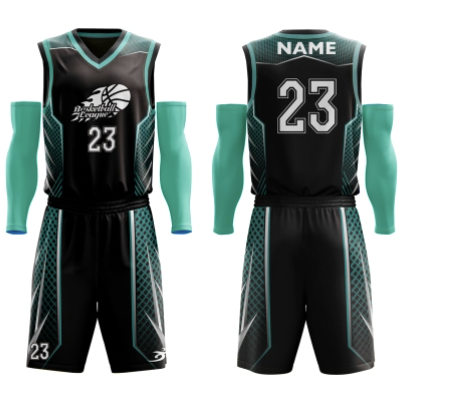 Custom print basketball jersey and shorts with arm sleeves