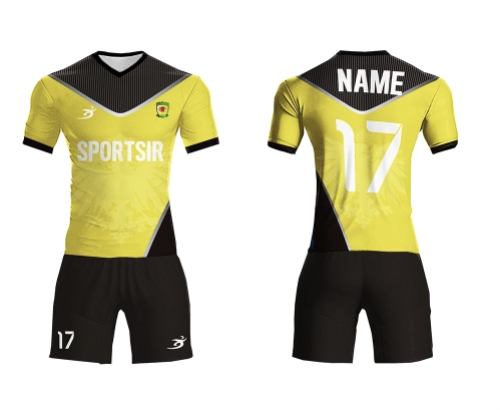 Custom digital print soccer jersey and shorts, front and back